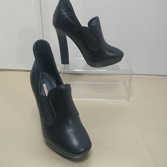 Leon Max Black Women's SZ 6.5M Leather Upper Closed Toe Block Heeled Shoes - Picture 1 of 10